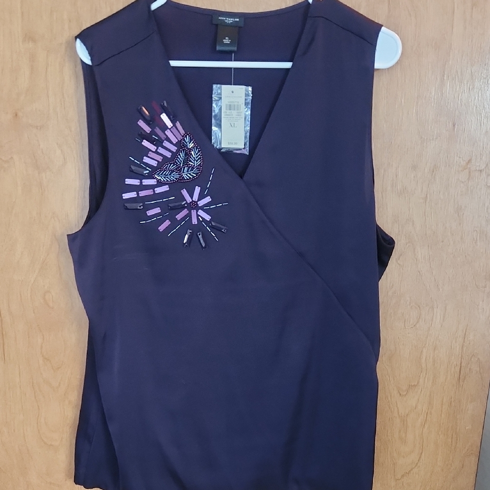 Ann Taylor Embellished Tank Deep Purple